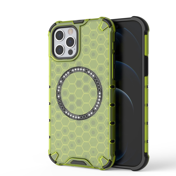 

For iPhone 12 / 12 Pro Honeycomb Magnetic Ring Shockproof Phone Case(Green)