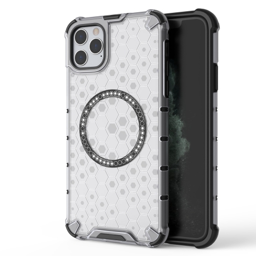 

For iPhone 11 Pro Max Honeycomb Magnetic Ring Shockproof Phone Case(White)