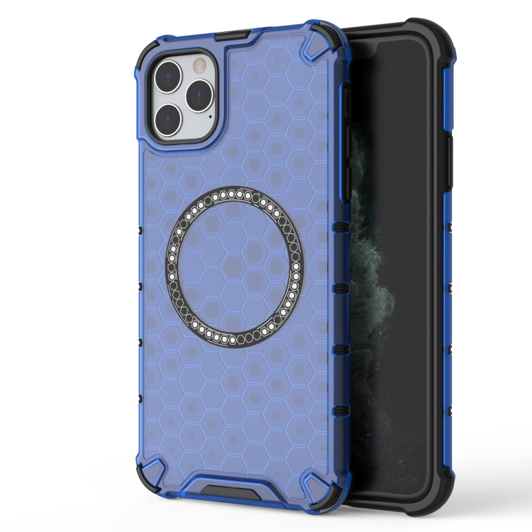 

For iPhone 11 Pro Max Honeycomb Magnetic Ring Shockproof Phone Case(Blue)
