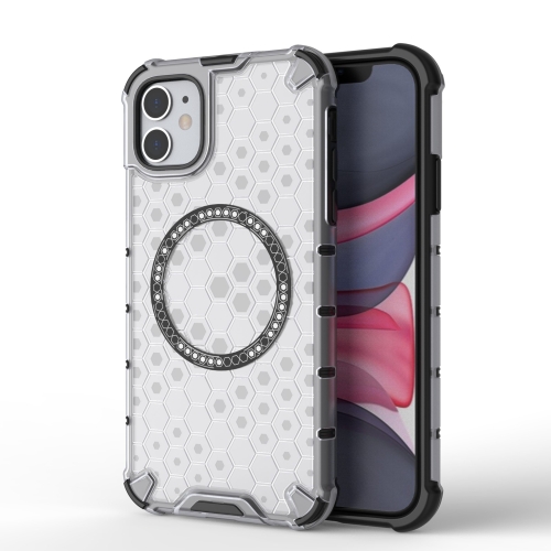 

For iPhone 11 Honeycomb Magnetic Ring Shockproof Phone Case(White)