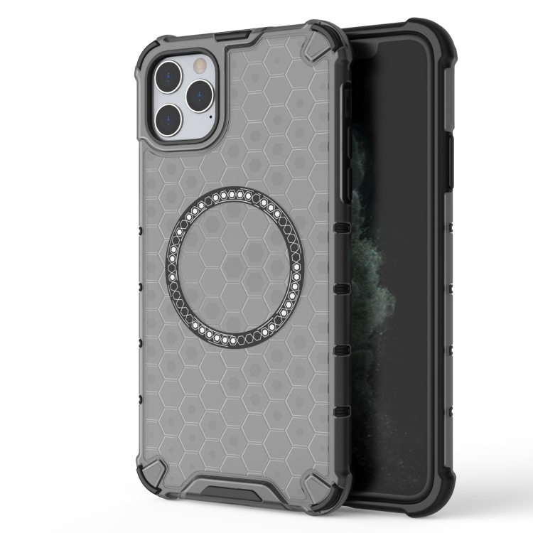 

For iPhone 11 Pro Honeycomb Magnetic Ring Shockproof Phone Case(Black)