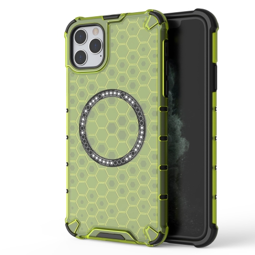 

For iPhone 11 Pro Honeycomb Magnetic Ring Shockproof Phone Case(Green)