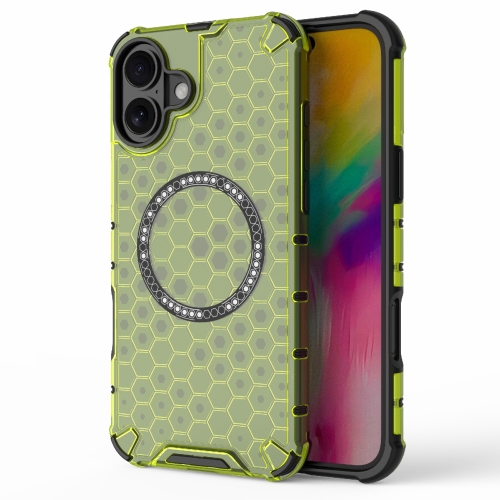 

For iPhone 16 Plus Honeycomb Magnetic Ring Shockproof Phone Case(Green)