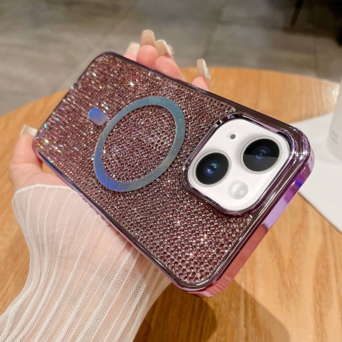 

For iPhone 15 Plus Diamonds Plated Magsafe Phone Case(Purple)