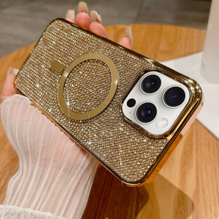 For iPhone 11 Pro Max Diamonds Plated Magsafe Phone Case(Gold)