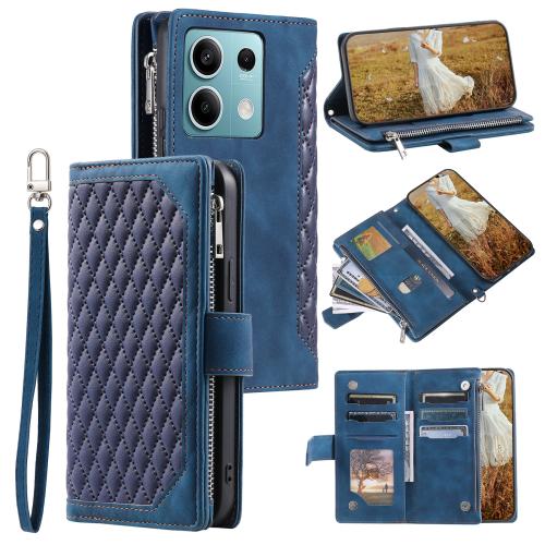 

For Motorola Edge 60 Fusion Grid Texture Zipper Leather Phone Case with Lanyard(Blue)