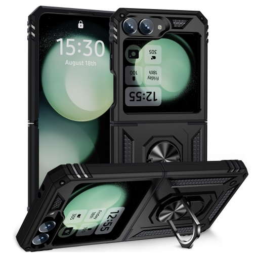 

For Samsung Galaxy Z Flip6 5G Shockproof TPU + PC Phone Case with Holder(Black)