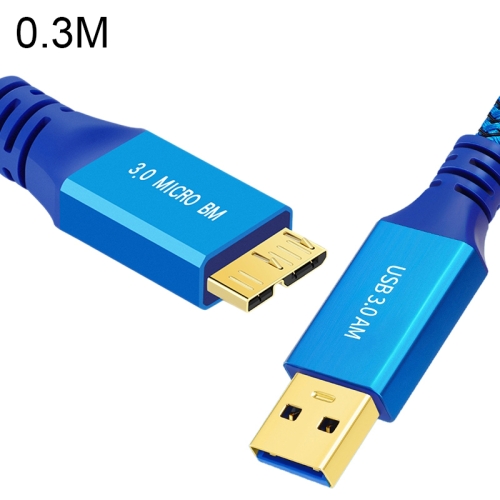 

USB 3.0 Male To Micro USB 3.0 Male Braided Cable, Length:0.3m(Blue)