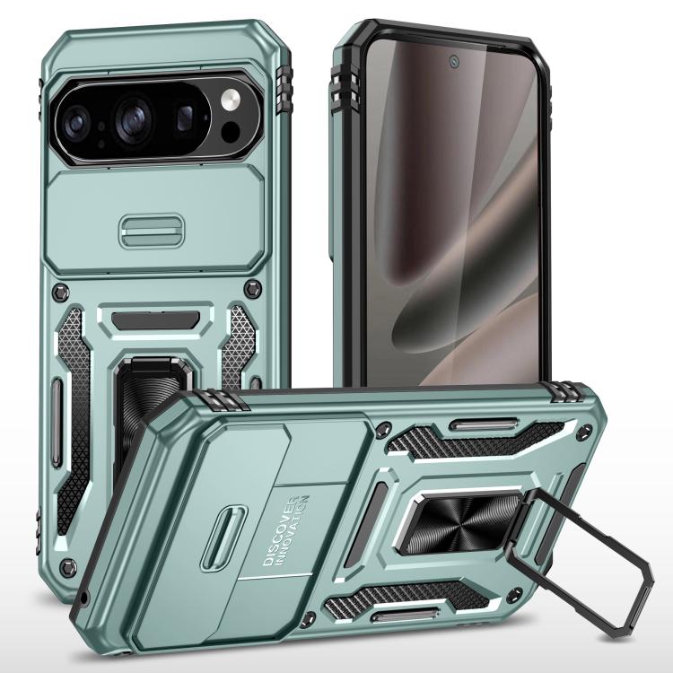 

For Google Pixel 10 Pro XL Armor PC + TPU Camera Shield Phone Case(Alpine Green)