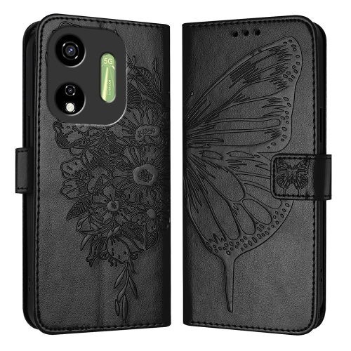 

For Itel P55 5G Embossed Butterfly Leather Phone Case(Black)