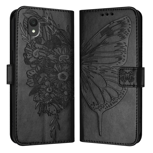 

For TCL 201 Embossed Butterfly Leather Phone Case(Black)