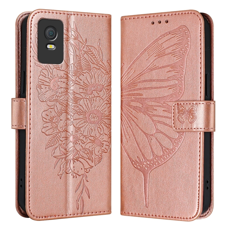 

For TCL 403 Embossed Butterfly Leather Phone Case(Rose Gold)