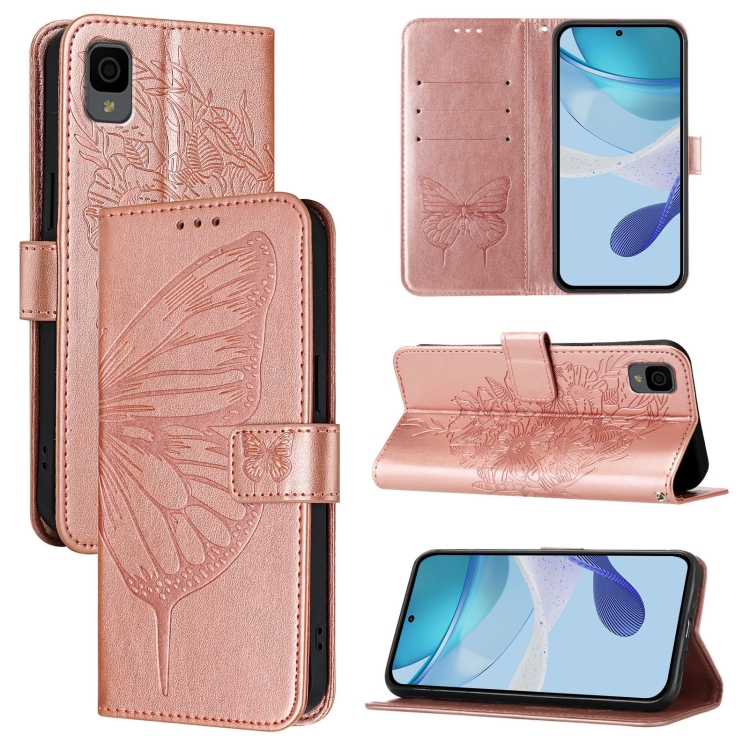 

For TCL 30Z T602DL Embossed Butterfly Leather Phone Case(Rose Gold)