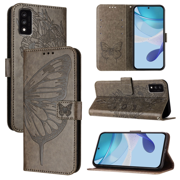 

For TCL 30T T603DL Embossed Butterfly Leather Phone Case(Grey)