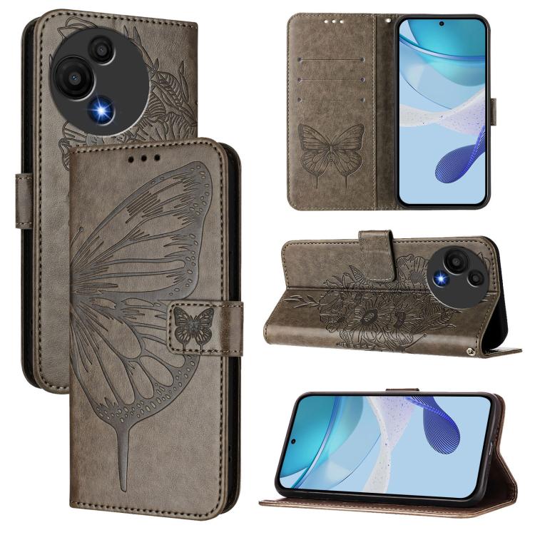 

For TCL 60 SE NxtPaper / 605 Embossed Butterfly Leather Phone Case(Grey)