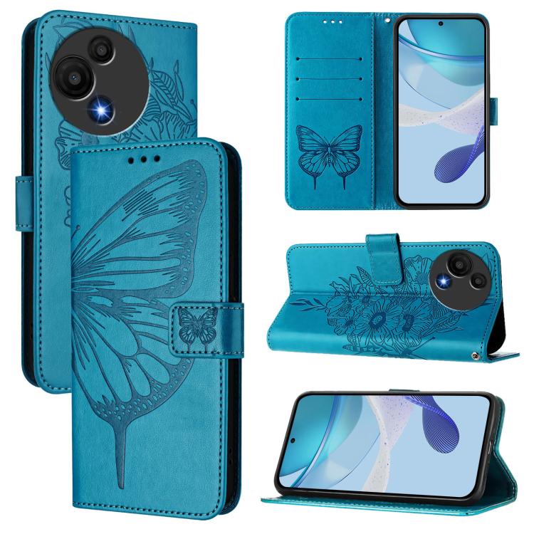 

For TCL 60 SE NxtPaper / 605 Embossed Butterfly Leather Phone Case(Blue)