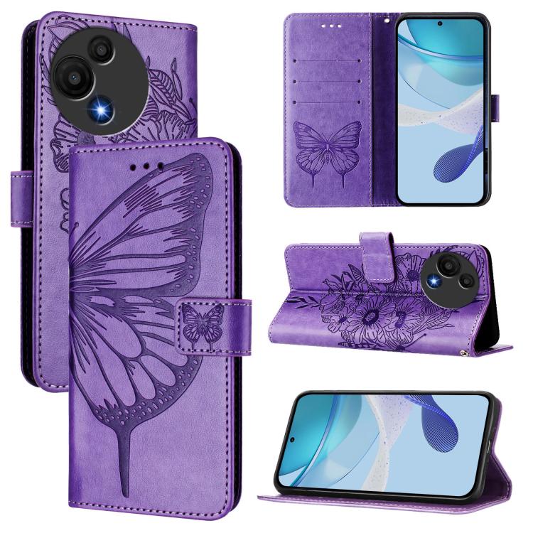 

For TCL 60 SE NxtPaper / 605 Embossed Butterfly Leather Phone Case(Light Purple)