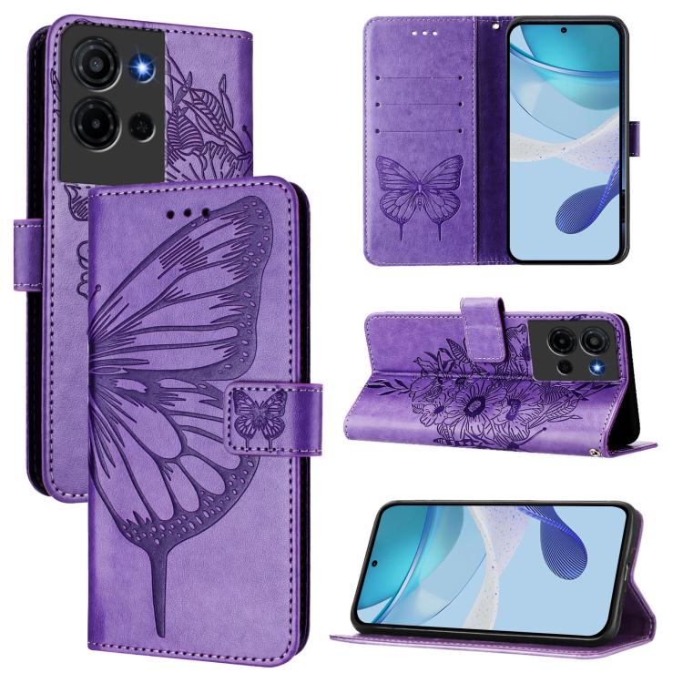For TCL K32 5G / K33 Embossed Butterfly Leather Phone Case(Light Purple)