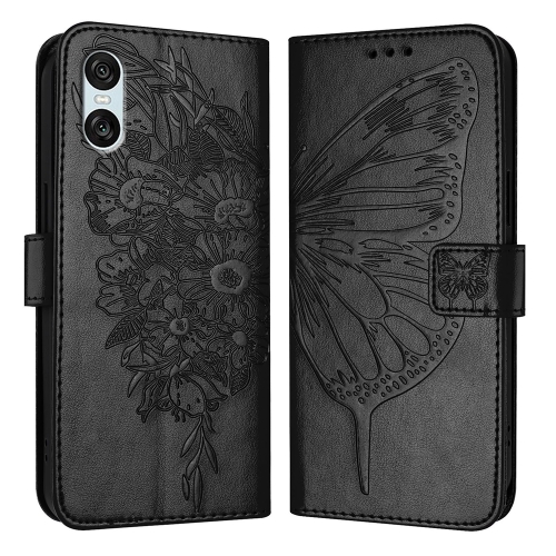

For Sony Xperia 10 VI Embossed Butterfly Leather Phone Case(Black)