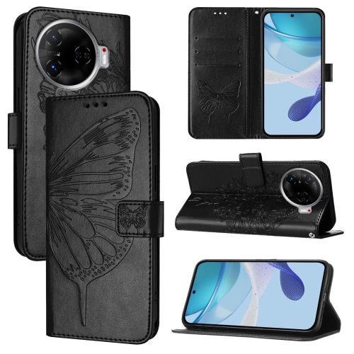 

For Tecno Camon 30 Pro Embossed Butterfly Leather Phone Case(Black)