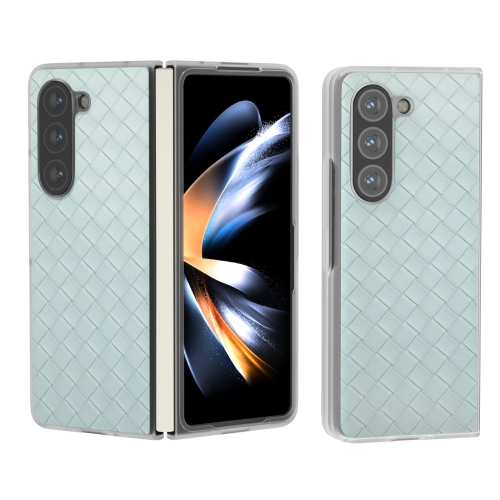 

For Samsung Galaxy Z Fold5 5G Woven Texture Frosted Translucent Frame PU Phone Case(Light Green)
