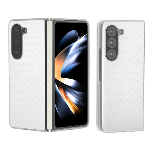 

For Samsung Galaxy Z Fold6 5G Woven Texture Frosted Translucent Frame PU Phone Case(White)