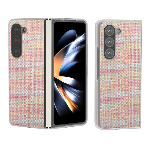

For Samsung Galaxy Z Fold6 5G Colorful Rhombic Texture Frosted Translucent Frame PU Phone Case(Pink)
