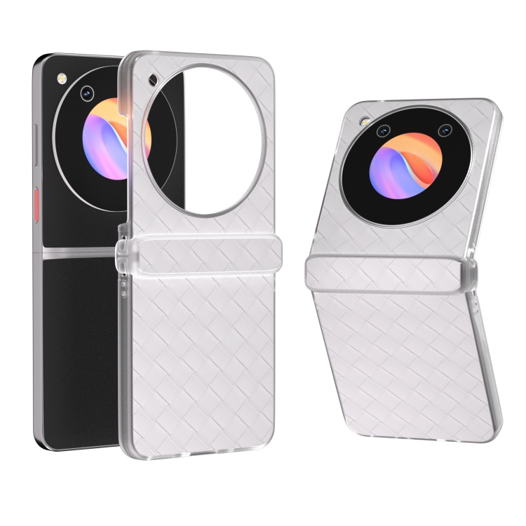

For ZTE nubia Flip 3 in 1 Woven Texture Frosted Translucent Frame PU Phone Case(White)