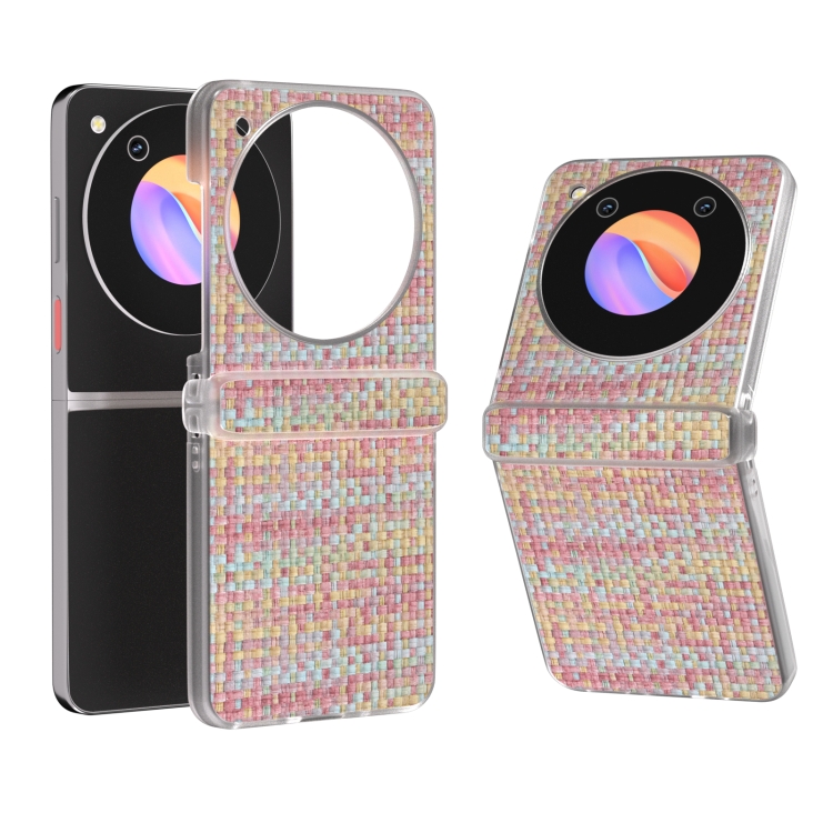 

For ZTE nubia Flip 3 in 1 Colorful Rhombic Texture Frosted Translucent Frame PU Phone Case(Pink)