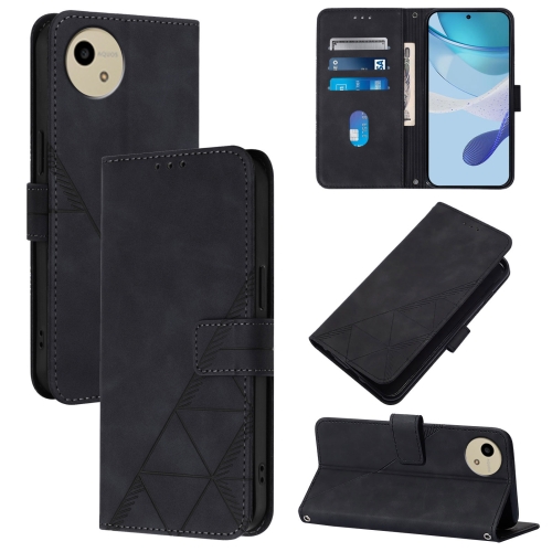 

For Sharp Aquos Wish4 Crossbody 3D Embossed Flip Leather Phone Case(Black)