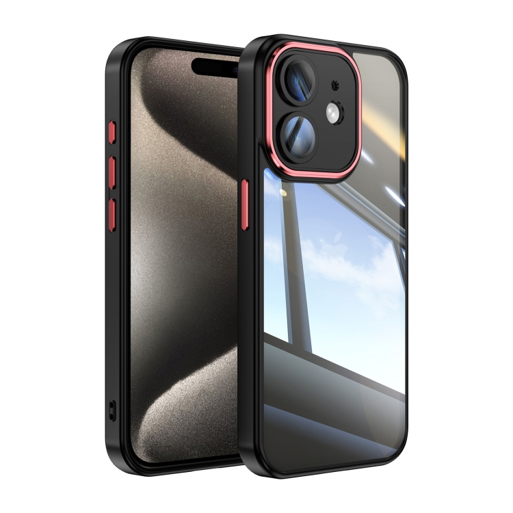 

For iPhone 12 Acrylic Hybrid TPU Armor Shockproof Phone Case(Black Red)