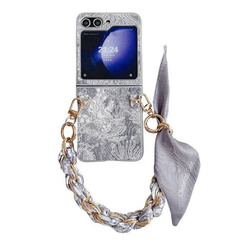 

For Samsung Galaxy Z Flip6 Embroidery Style DIY Full Coverage Phone Case with Scarf / Bracelet(Grey)