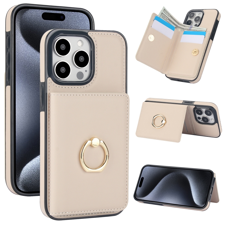

For iPhone 15 Pro Max RFID Anti-theft Card Ring Holder Phone Case(White)