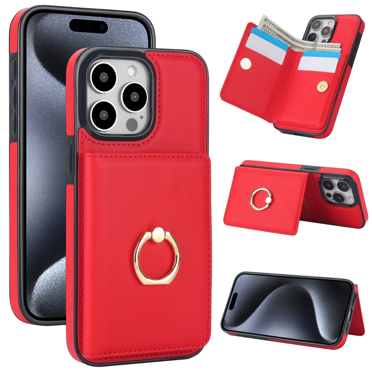 

For iPhone 15 Pro RFID Anti-theft Card Ring Holder Phone Case(Red)