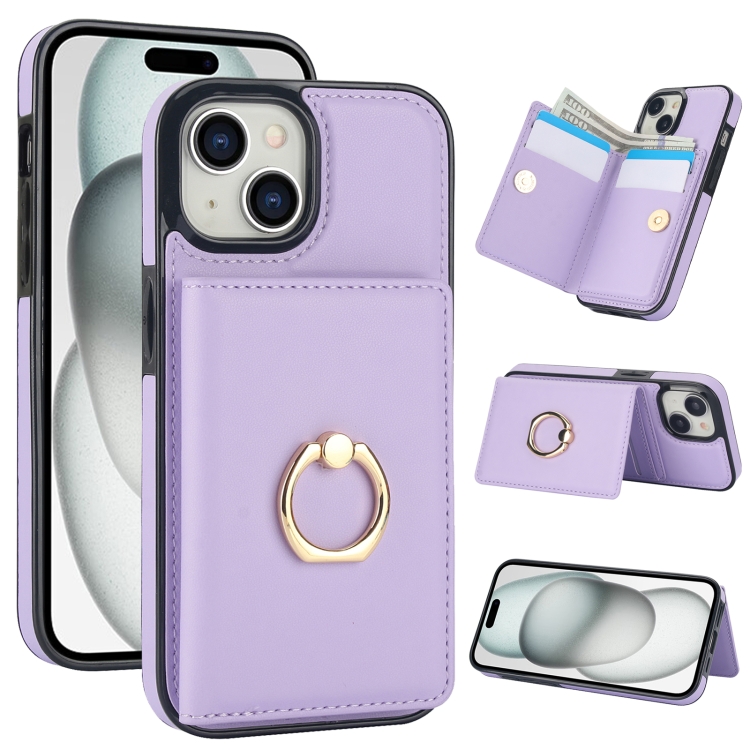 

For iPhone 15 Plus RFID Anti-theft Card Ring Holder Phone Case(Purple)