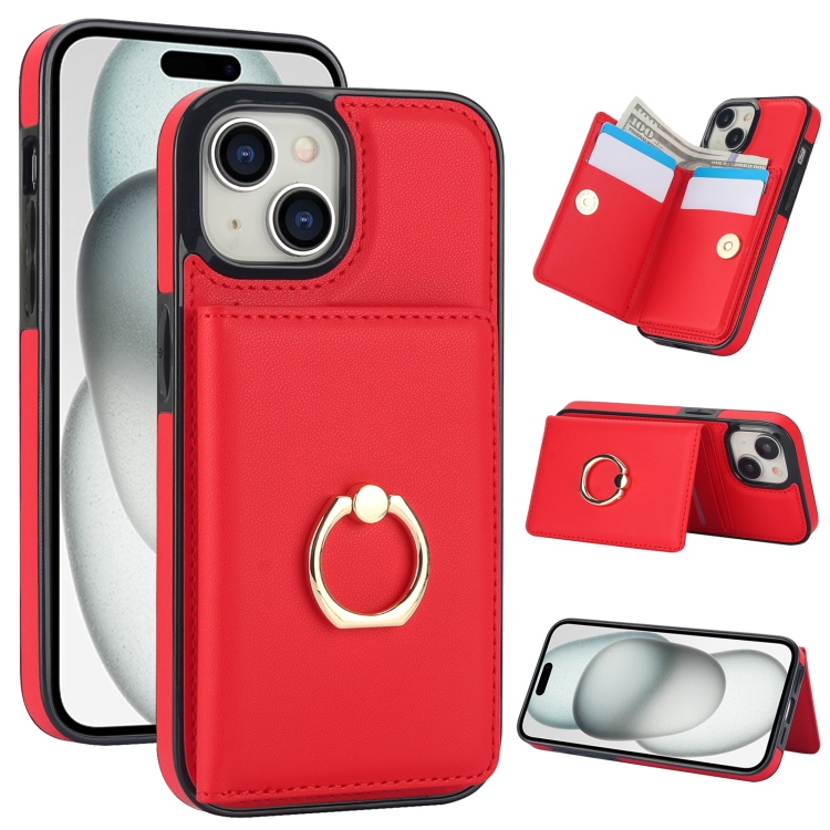 

For iPhone 15 RFID Anti-theft Card Ring Holder Phone Case(Red)