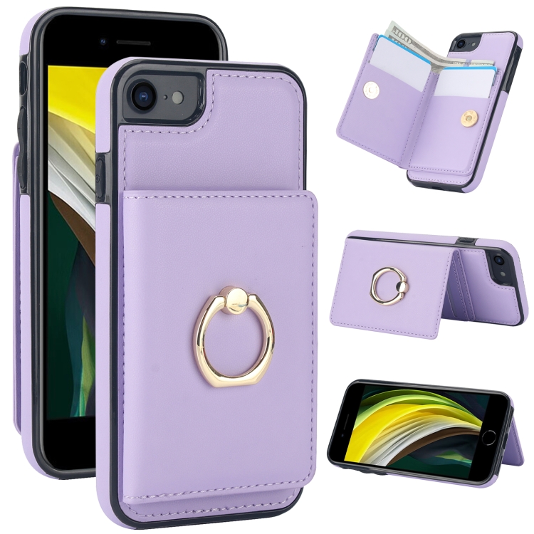 

For iPhone SE 2022/SE 2020/6/7/8 RFID Anti-theft Card Ring Holder Phone Case(Purple)