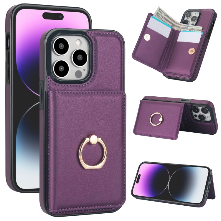 

For iPhone 13 Pro Max RFID Anti-theft Card Ring Holder Phone Case(Dark Purple)