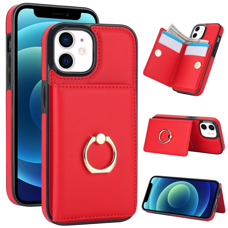 

For iPhone 12/12 Pro RFID Anti-theft Card Ring Holder Phone Case(Red)