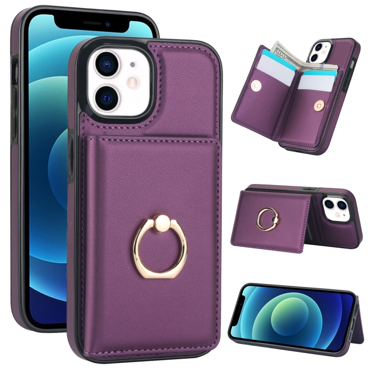 

For iPhone 12 mini RFID Anti-theft Card Ring Holder Phone Case(Dark Purple)