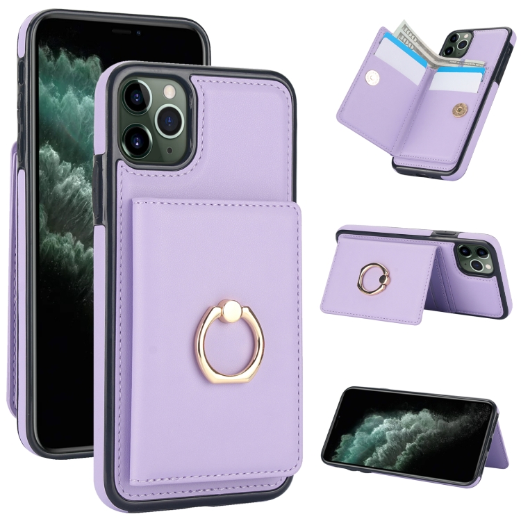 

For iPhone 11 Pro Max RFID Anti-theft Card Ring Holder Phone Case(Purple)