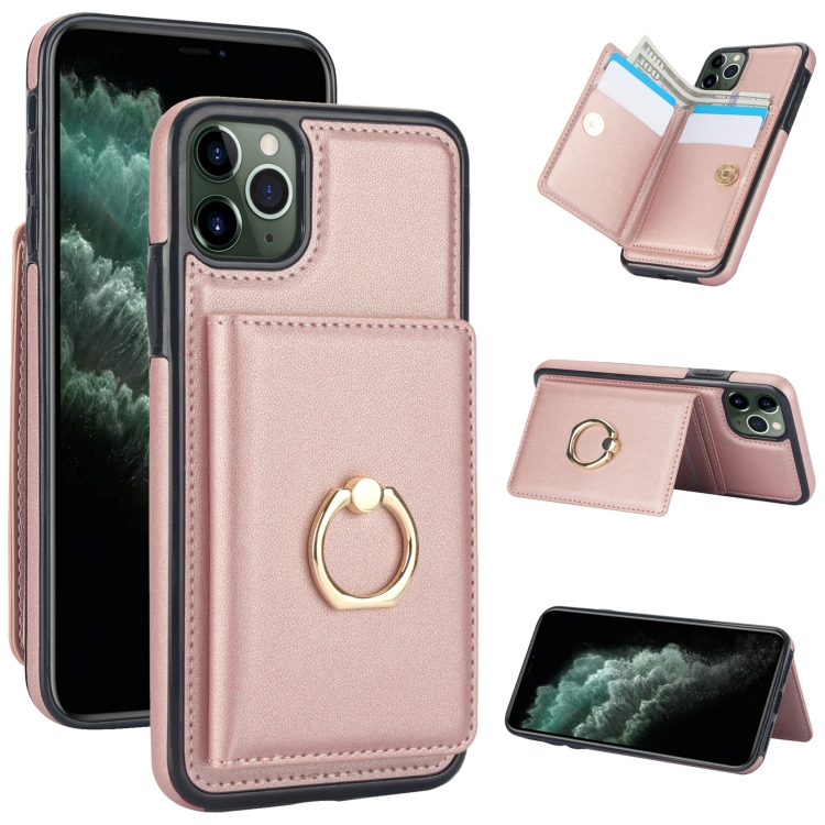 

For iPhone 11 Pro RFID Anti-theft Card Ring Holder Phone Case(Rose Gold)