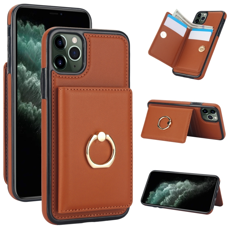 

For iPhone 11 Pro RFID Anti-theft Card Ring Holder Phone Case(Brown)