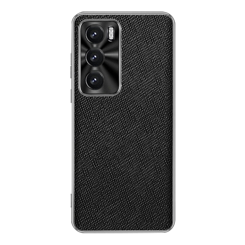 

For OPPO Reno12 Global Silver Edge Cross Texture PU Leather Phone Case(Black)