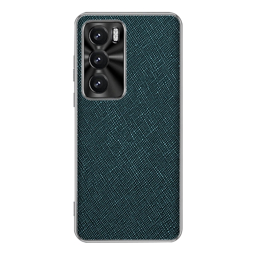 

For OPPO Reno12 Pro Global Silver Edge Cross Texture PU Leather Phone Case(Dark Green)