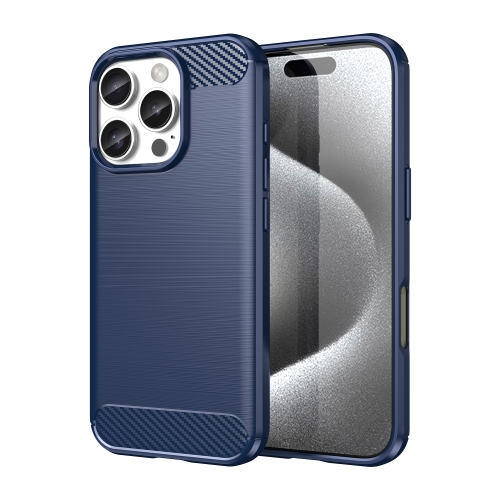 

For iPhone 16 Pro Brushed Texture Carbon Fiber TPU Phone Case(Blue)