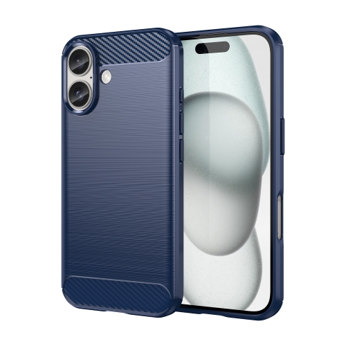 

For iPhone 16 Plus Brushed Texture Carbon Fiber TPU Phone Case(Blue)