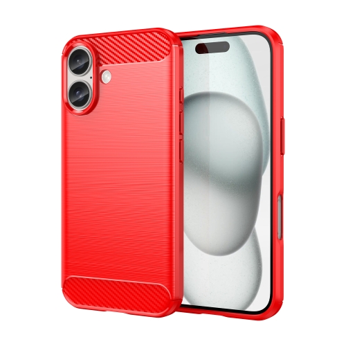 

For iPhone 16 Plus Brushed Texture Carbon Fiber TPU Phone Case(Red)