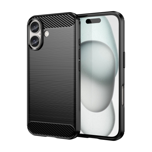 

For iPhone 16 Plus Brushed Texture Carbon Fiber TPU Phone Case(Black)