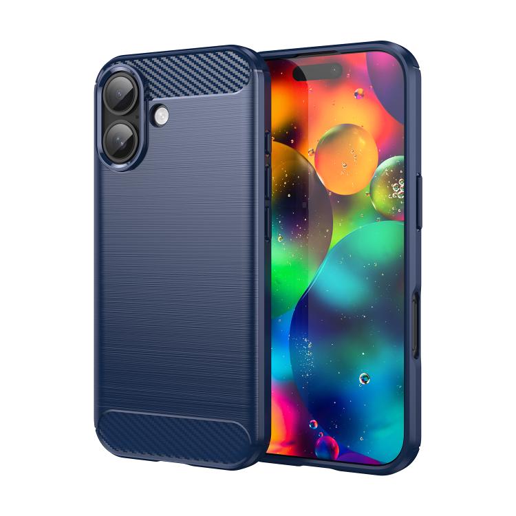 

For iPhone 17 Brushed Texture Carbon Fiber TPU Phone Case(Blue)